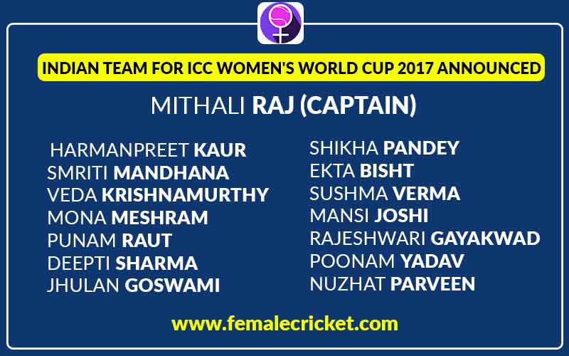 Indian team for Women's Cricket World Cup 2017 announced