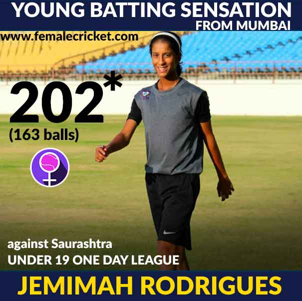 Jemimah Rodrigues scores double-ton in Women's Cricket Under-19 One Day league