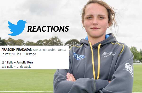 Twitter Reactions to Amelia Kerr's 232 ODI batting world record
