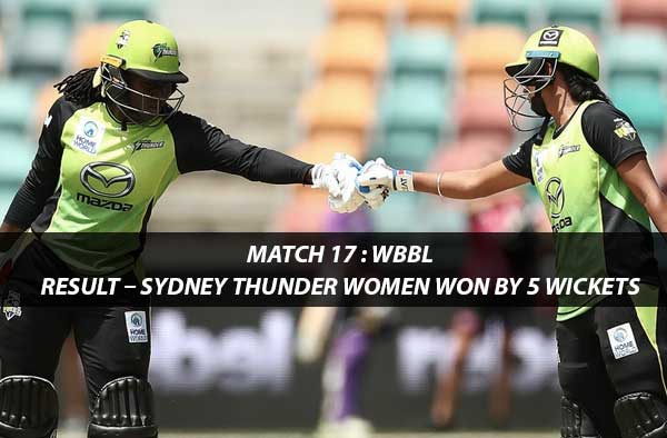 Match 17 – Sydney Thunder Women vs Adelaide Strikers Women at Bellerive Oval, Hobart