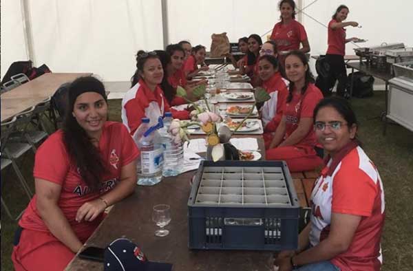 Austrian Women's cricket team having lunch