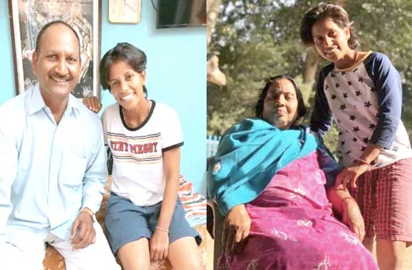 Poonam Yadav with her mother and father