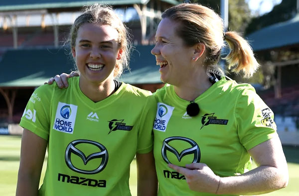 Teenager Phoebe Litchfield (left) was told she by Alex Blackwell she had been picked to play in Cricket Australia's bushfire appeal game.CREDIT:GETTY