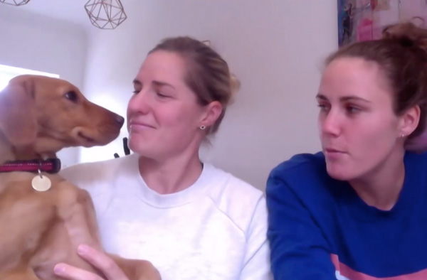 Katherine Brunt, Nat Sciver with their New Puppy. Credits: Screengrab from BBC Sport