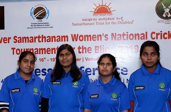 Aarti Dube, Ankitha Singh, Ayushi and Pooja of the Delhi team at the press meet of the launch of the tournament. (Image source: CABI)  Read more at: https://yourstory.com/herstory/2019/12/first-national-womens-cricket-tournament-blind-smriti-mandhana