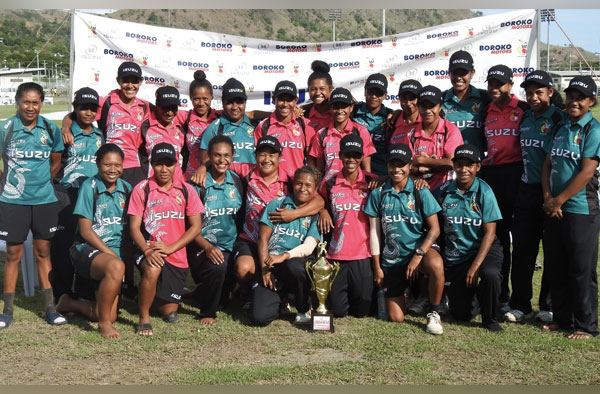 Isuzu Pink and Teal with the women’s national cup (Photo: Cricket PNG)