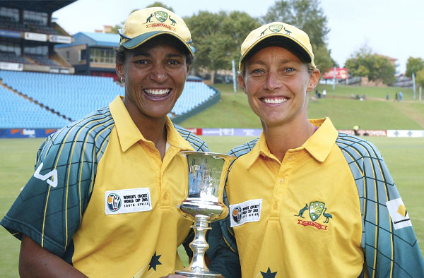 With Mel Jones and the World Cup trophy, 2005 // Getty