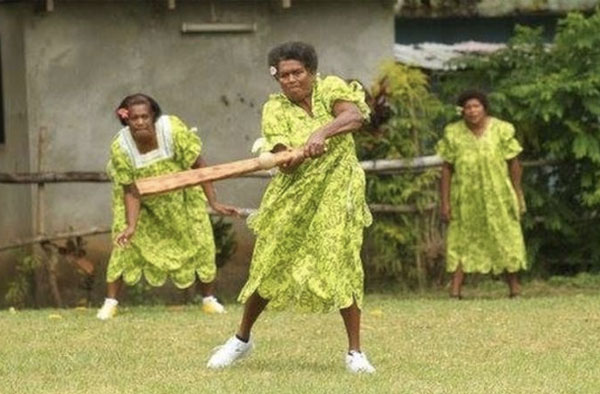 Vanuatu's 'mamas' play island cricket in traditional dress. PC: VCA