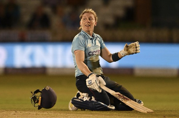 The England captain brings up her 2nd ODI century and has led her team to the brink of victory. PC: Twitter