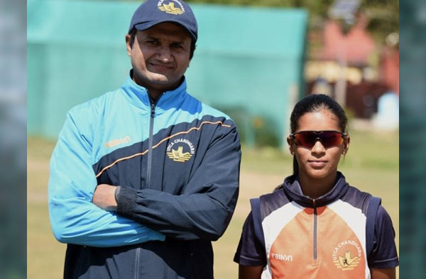 Amanjot Kaur with her Cricket Coach