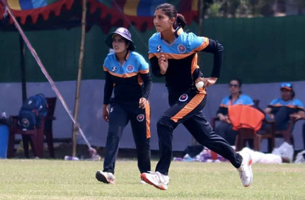 Sarla Devi in bowling action. PC: Female Cricket