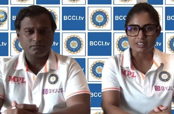 Ramesh Powar and Mithali Raj attended a Virtual Press Conference on Sunday before their departure to New Zealand. PC: Bcci.tv