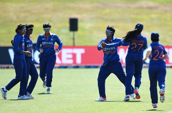 India's Deepti Sharma celebrating a Wicket against New Zealand. PC: BCCIWomen / Twitter