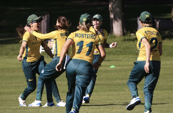 Brazil Women's Cricket Team Celebrating a Wicket. PC: MorettiAvery / Twitter