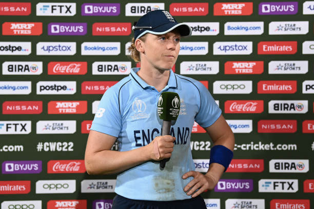 Heather Knight in the Post Match presentation ceremony. PC: ICC/ Getty Images