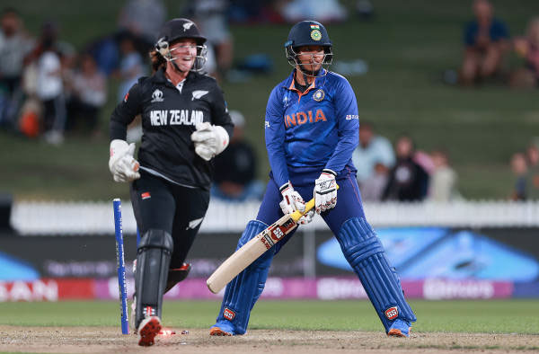 Amelia Kerr was bowled on a Golden Duck by Amelia Kerr. PC: ICC / Getty Images
