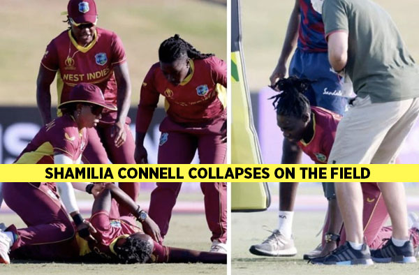 Shamilia Connell collapses on the field during match against Bangladesh. PC: ICC/Getty Images