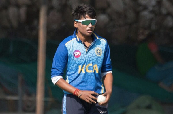 Keerthi James in action during a domestic tournament. PC: Female Cricket