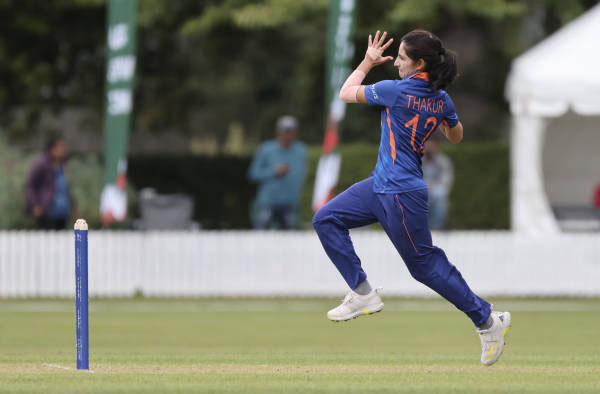 Renuka Singh Thakur in action. PC: Getty Images