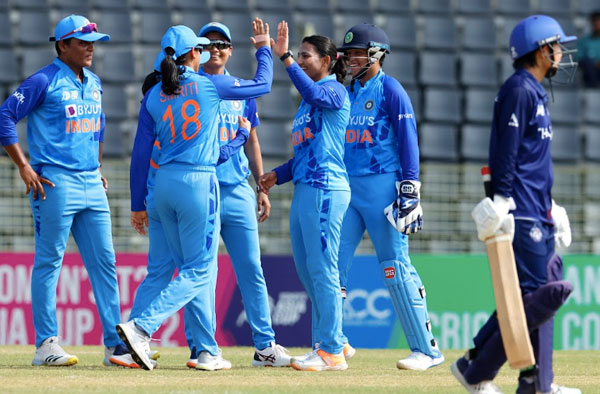 India beat Thailand by 9 Wickets after spinners dismantled their line-up for just 37 . PC: Getty Images