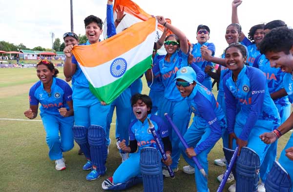 India lifts the maiden ICC U19 Women’s T20 World Cup 2023. PC: ICC / Getty Images