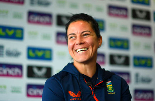 Marizanne Kapp at a press conference before the test match in 2022. PC: Getty Images