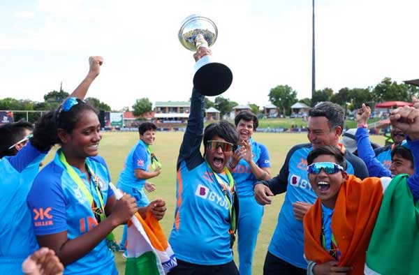 Nooshin Al Khadeer - coach of India U19 Women's cricket team celebrating the victory in World Cup Final. PC: Getty Images
