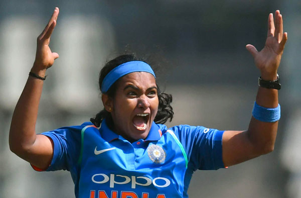 Shikha Pandey in action. PC: Getty Images