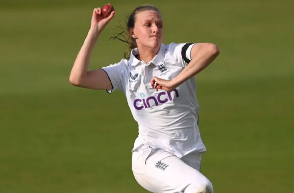 Lauren Filer in action during her debut Test against England. PC: Getty Images