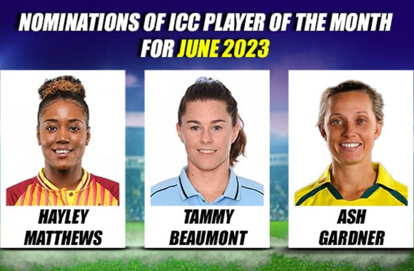 Tammy Beaumont, Ashleigh Gardner, Hayley Matthews nominated for ICC's June Player of the month award
