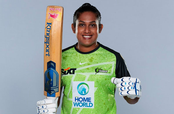 Chamari Athapaththu donning Sydney Thunders' jersey. PC: Getty
