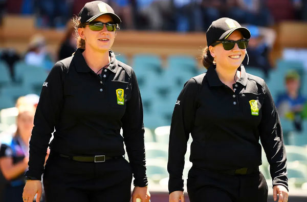 Historic: Claire Polosak and Eloise Sheridan to officiate in the Marsh Sheffield Shield. PC: Twitter