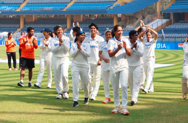 India claim Historic First-Ever Test Win over Australia Women at Wankhede. PC: Getty