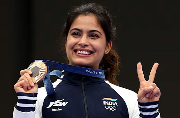 Manu Bhaker wins Historic Bronze in 10m Air Pistol at 2024 Olympics, female cricketers tweets. PC: Olympics