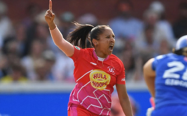 Watch Video Shabnim Ismail rattles stumps of Heather Knight, Meg Lanning and Dani Gibson. PC: Getty