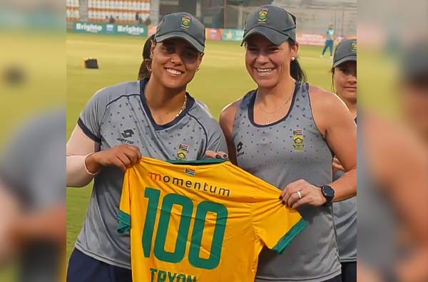 Chloe Tryon completes 100th T20I appearance for South Africa. PC: Proteas Women/X