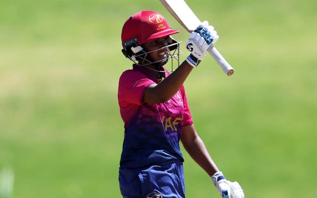 Theertha Satish’s unbeaten half-century guides UAE to a thumping 9-wicket victory against Zimbabwe. PC: Getty