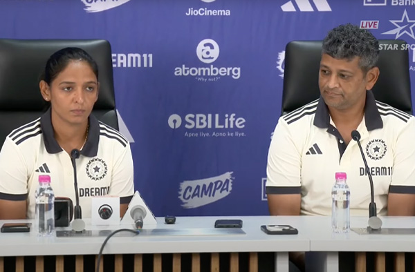 Harmanpreet Kaur and Amol Muzumdar in the pre-departure press conference. PC: Star Sports