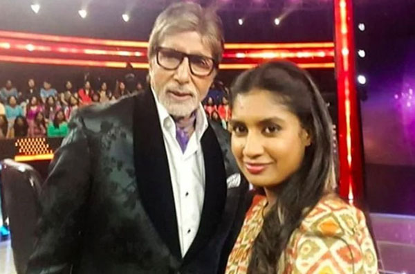 MIthali Raj on sets of KBC with Amitabh Bachchan