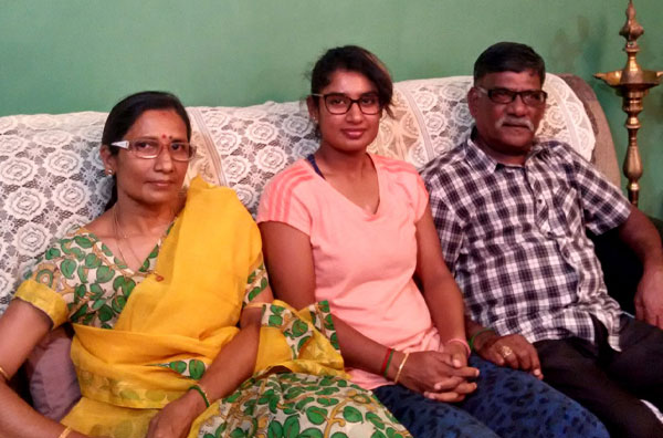 Mithali Raj with her Mom-Dad at her residence