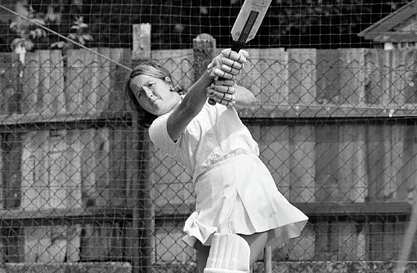 Rachael Heyhoe-Flint batting for England
