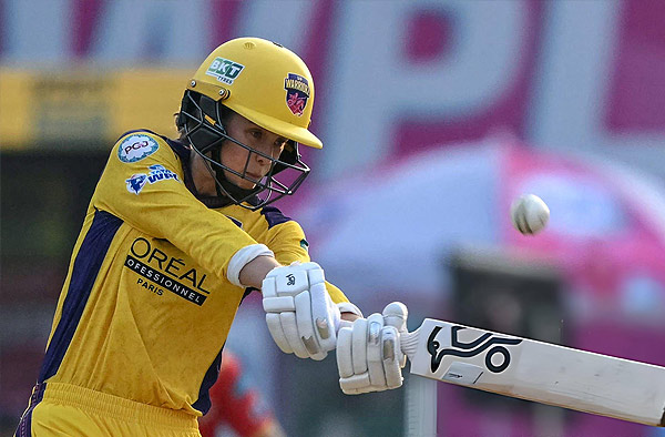 Phoebe Litchfield for UP Warriorz in WPL 2026. PC: Getty