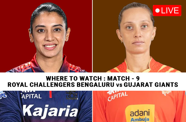 Where to Watch Match 9 of WPL 2026 – Royal Challengers Bengaluru vs Gujarat Giants? Live Streaming Details