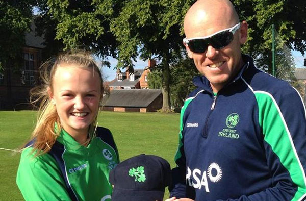 Gaby Lewis of Ireland is presented with her cap on debut; PC: CricketIreland/X