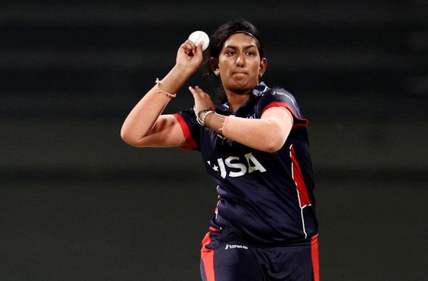 Geetika Kodali of USA bowls during the ICC Women's T20 World Cup Qualifier 2024