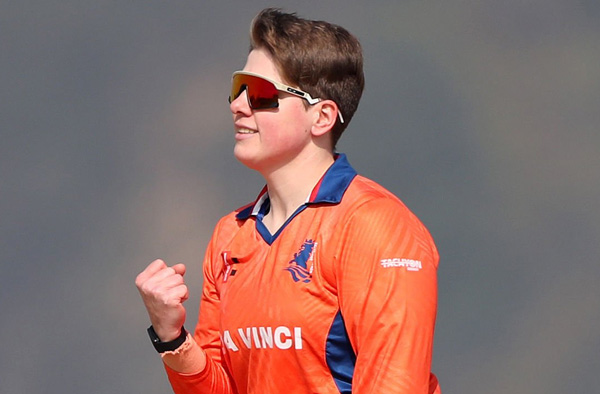 Heather Siegers of Netherlands celebrates taking the wicket
