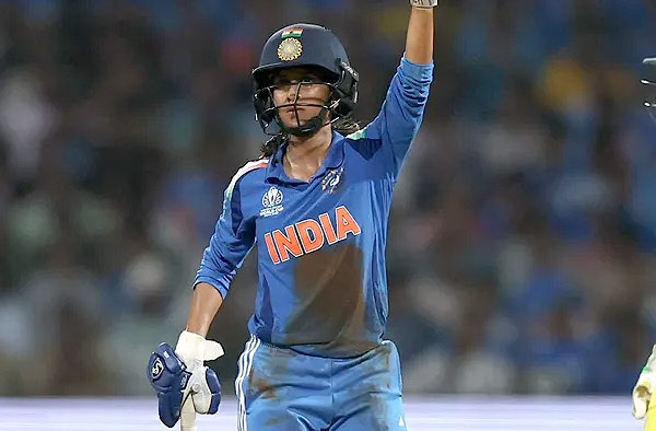 Jemimah Rodrigues celebrates hitting a century during the semifinal against Australia