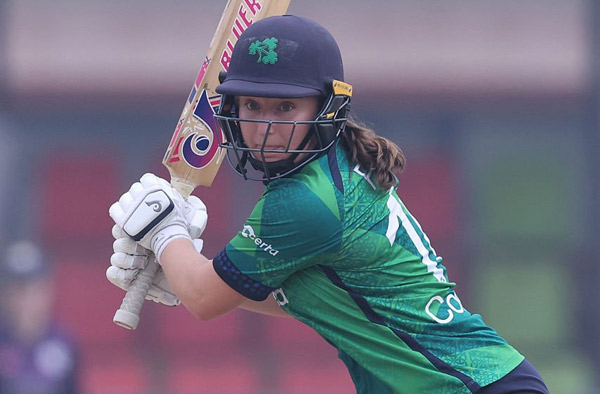 Leah Paul of Ireland bats during the ICC Women's T20 World Cup 2026 Qualifier; PC: Getty