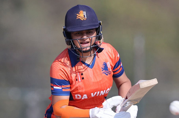 Sanya Khurana of Netherlands bats during the ICC Women's T20 World Cup 2026 Qualifier
