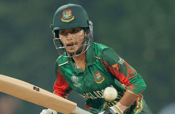 Rabeya Khan of Bangladesh bats during the Women's Cricket World Cup in India 2025
